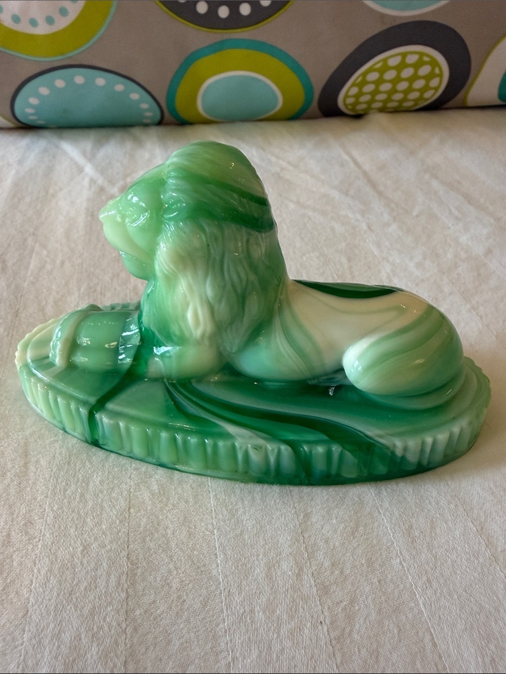 Green Uranium Marbled Glass Lion Figurine Paperweight - Decor Home Accent - - Picture 2 of 6